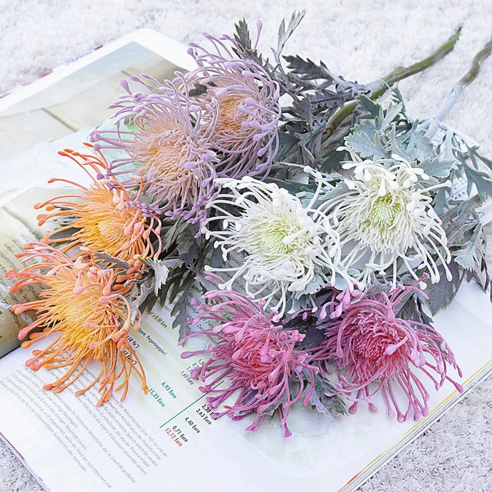 Fluff artificial pincushion flowers - colorful crab claw branch arrangement