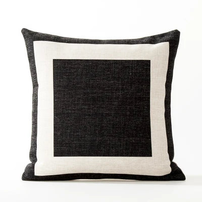 Geometric linen pillowcase with black border - 45x45cm