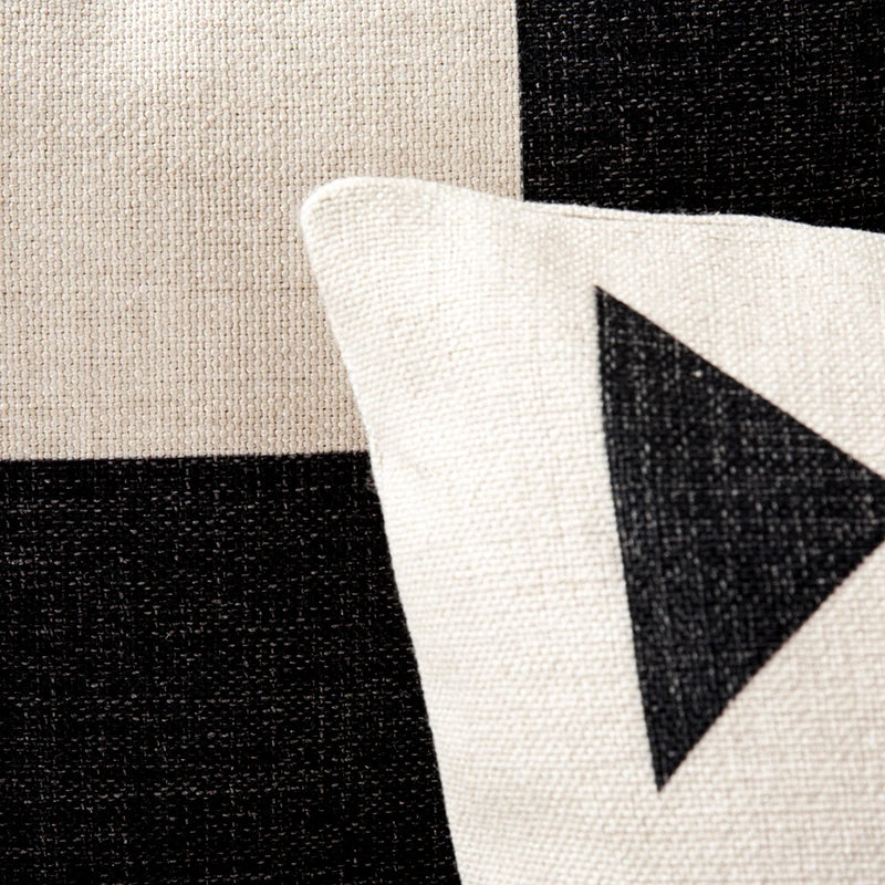Close-up of Nordic geometric pattern - black and white linen texture detail