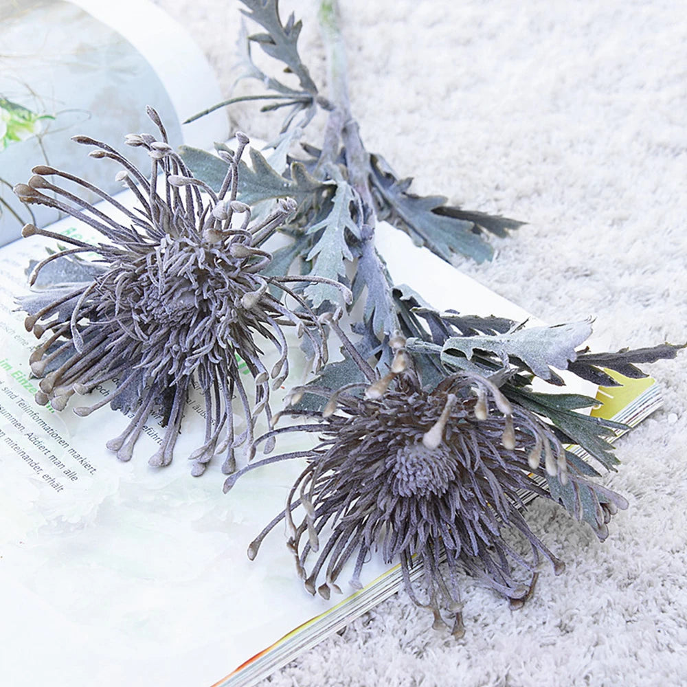 Gray artificial pincushion flowers - dramatic crab claw branch accent