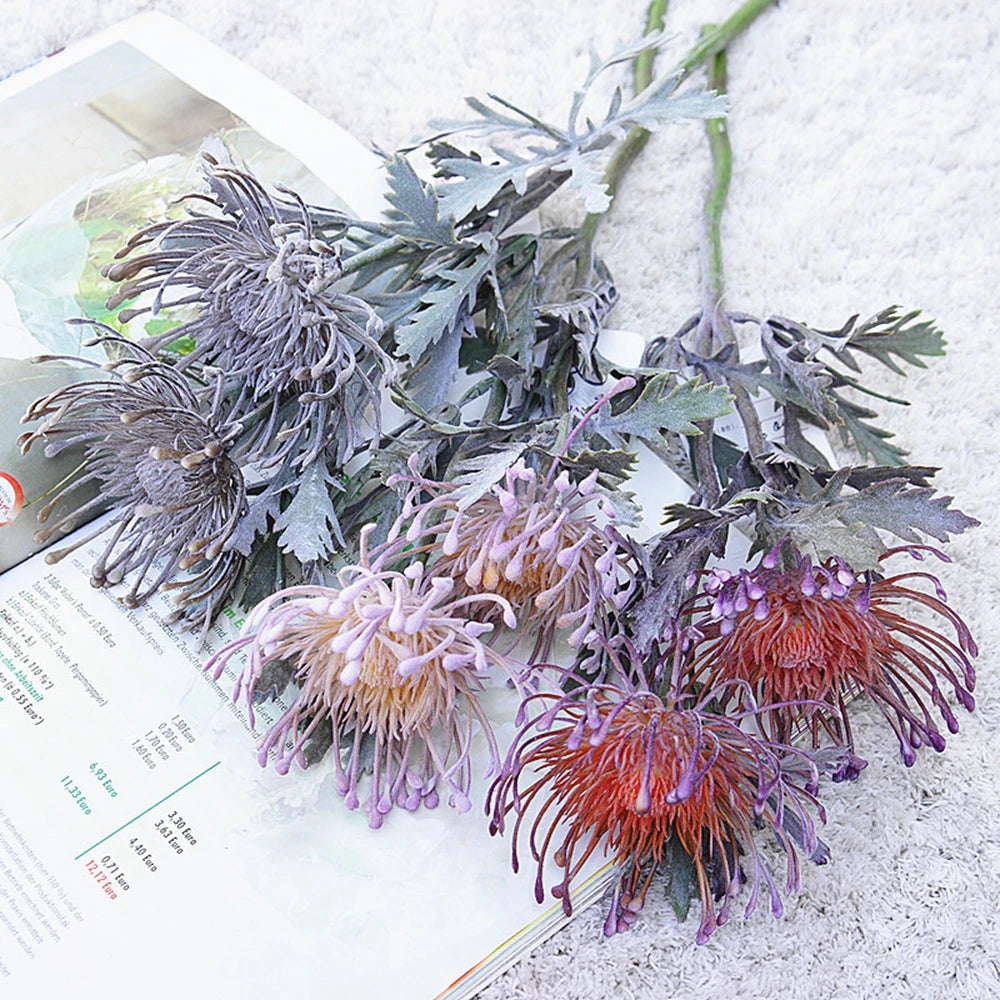 Purple artificial pincushion flowers - crab claw branch for festive decor