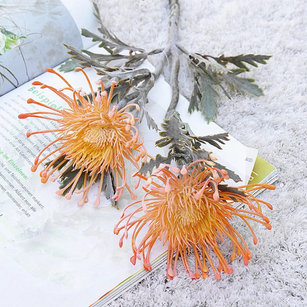 Orange artificial pincushion flowers - autumn and celebration decor