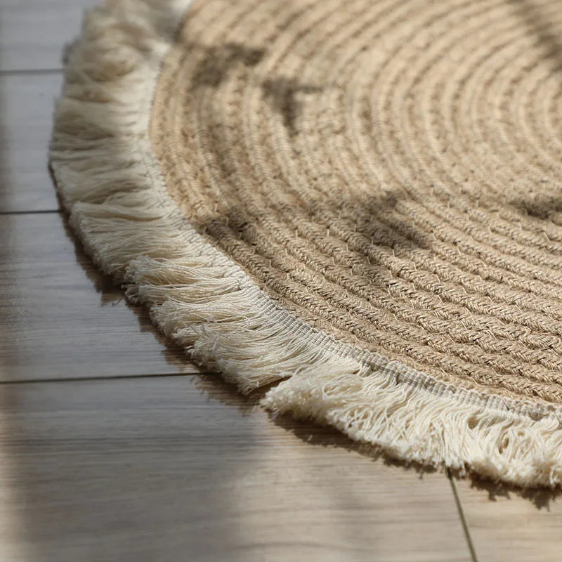 Veneta Handmade Round Jute Rug with Tassel - Natural Woven Rattan Carpet