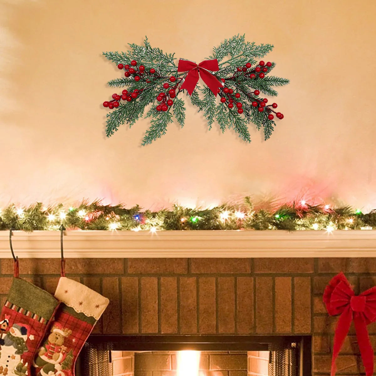 Branche de baies artificielles pour décoration de Noël - Décoration murale de qualité supérieure