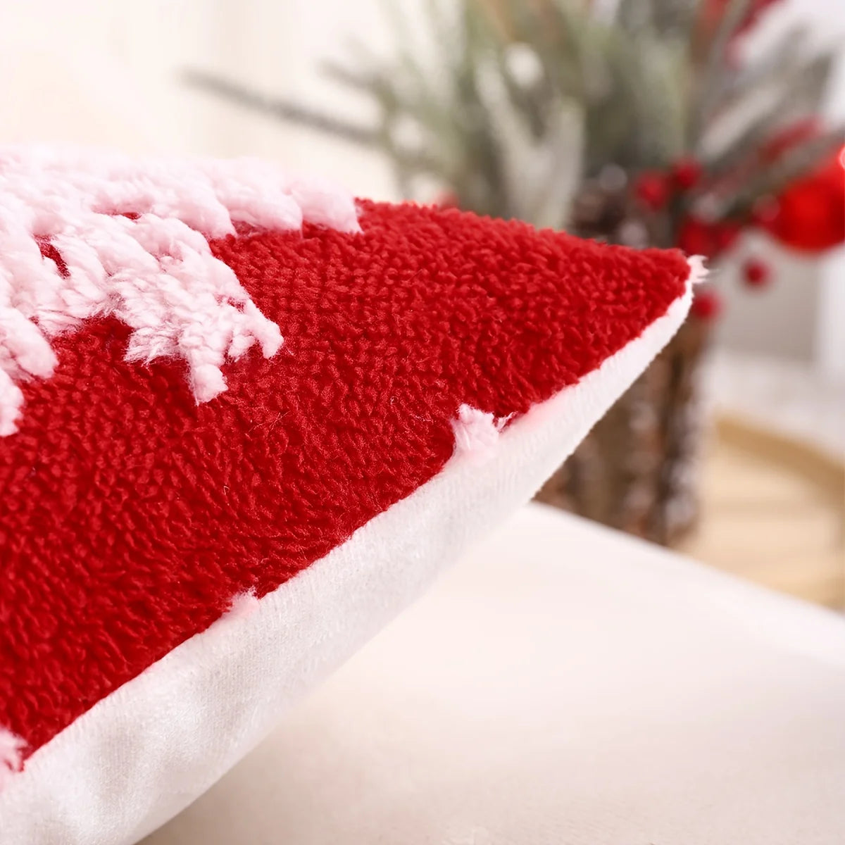 Housse de coussin décorative en jacquard de Noël - Motif flocon de neige