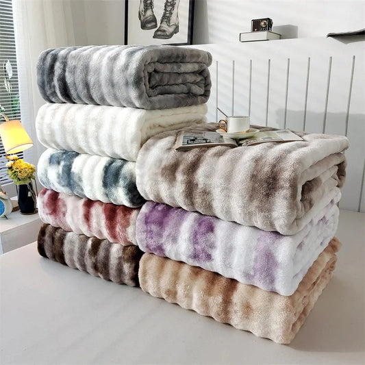 Gloria Premium Faux Rabbit Fur Throw Blanket - Ultra-Soft Tie-Dye Plush for Sofa & Bed