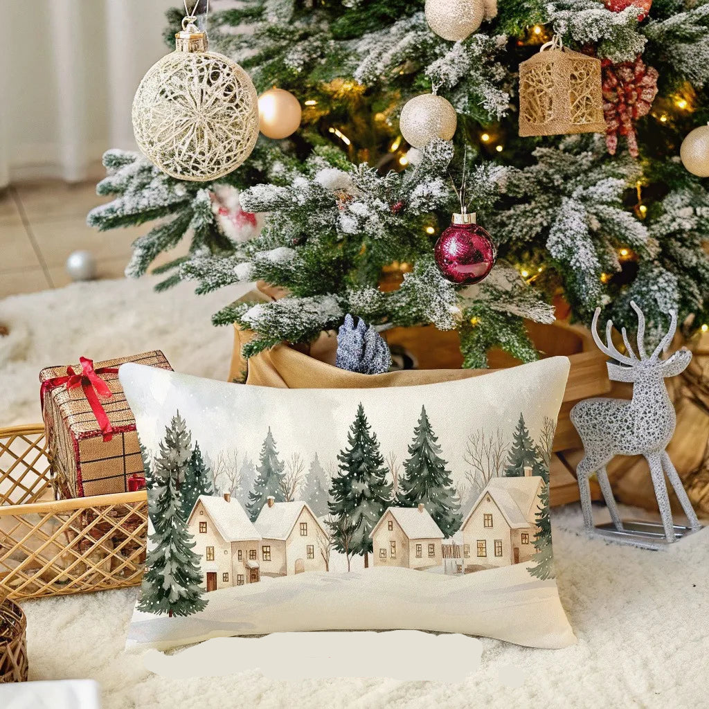 Daora Christmas Village Pillowcase - Festive Sofa Cushion Cover