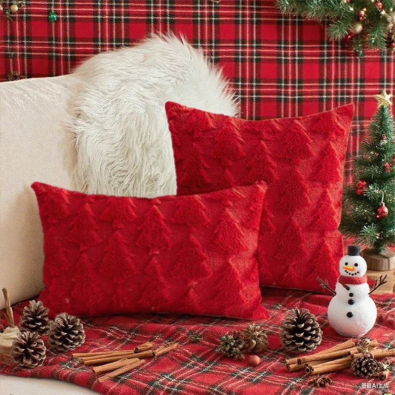 Percia 3D Christmas Tree Plush Pillowcase 45x45cm - Festive Holiday Cushion Cover