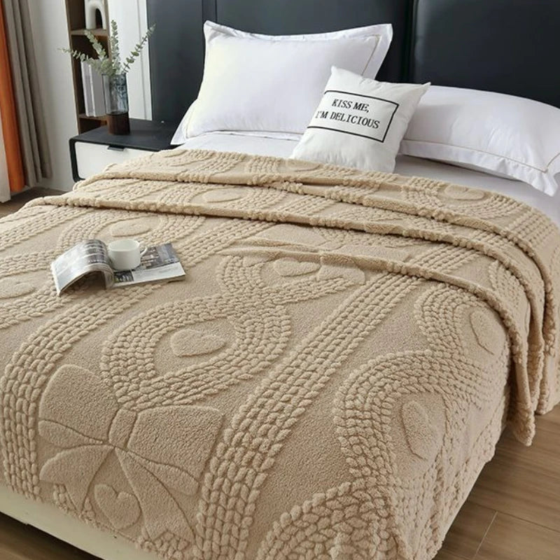 Lumina Premium Coral Fleece Blanket - Love Bow Embossed Home Throw