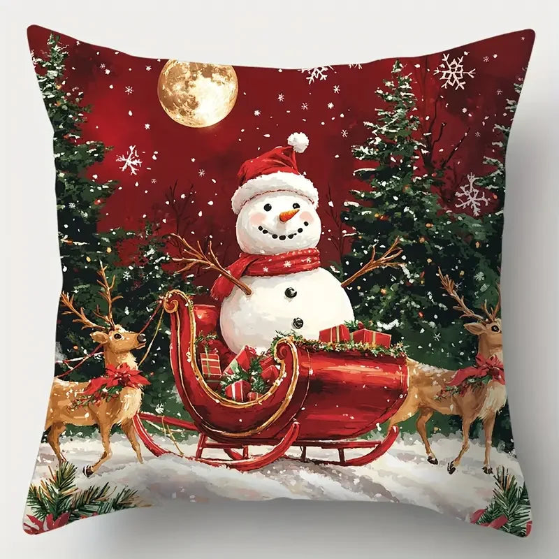 Hibbo Christmas Throw Pillow Covers Set - Vintage Santa & Snowman