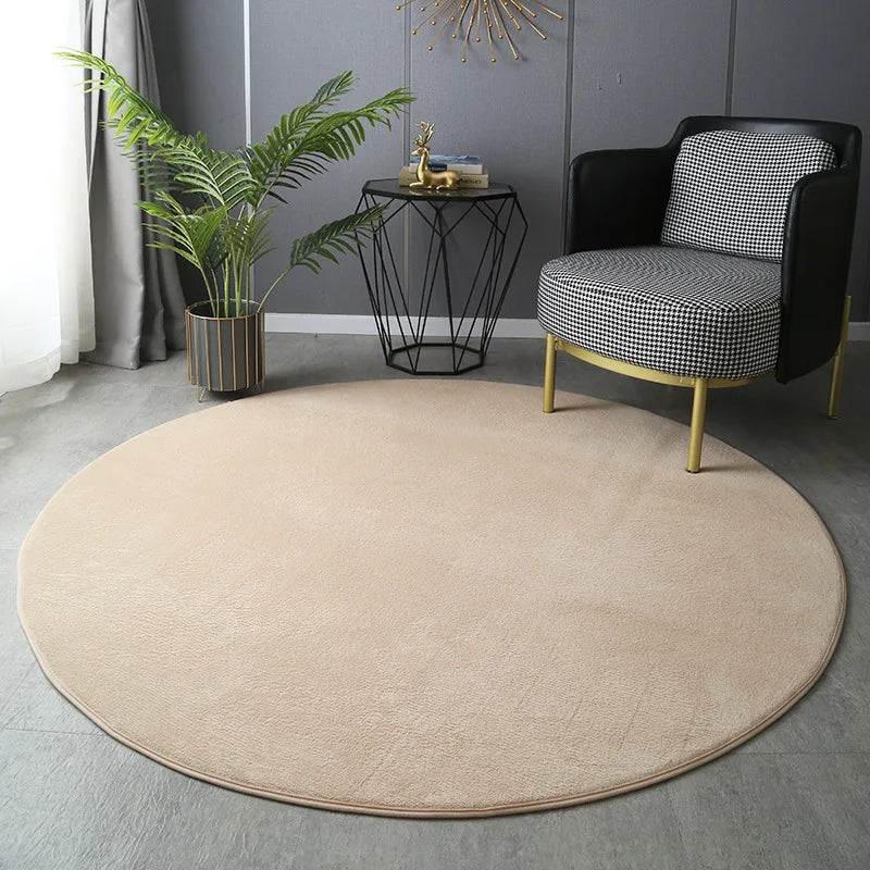 Hexie Round Coral Velvet Carpet - Thickened Soft Bedroom Rug