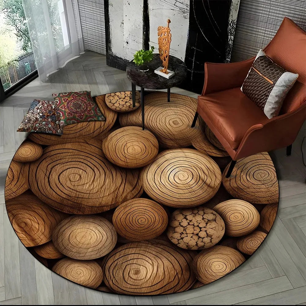Ergo 3D Wood Grain Round Rug - Non-Slip Area Carpet