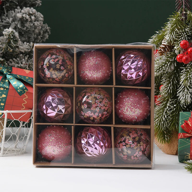 Crystal Gold Christmas Ball Ornaments Set - 9pcs Shatterproof 6cm