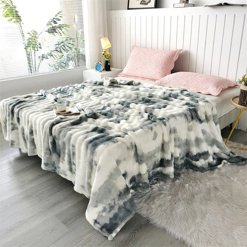 Gloria Premium Faux Rabbit Fur Throw Blanket - Ultra-Soft Tie-Dye Plush for Sofa & Bed