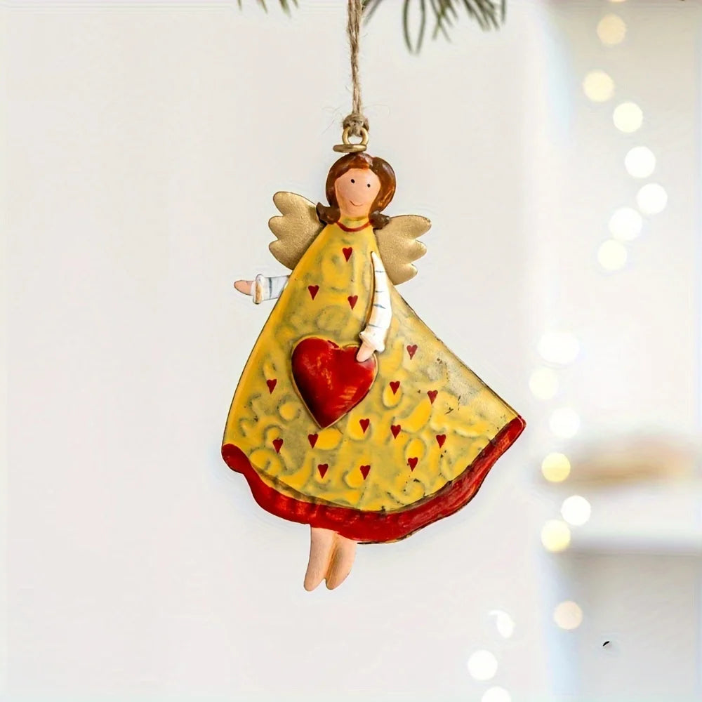Zarah Vintage Angel Hanging Decorations - 4 Pack Wooden Christmas Tree Ornaments