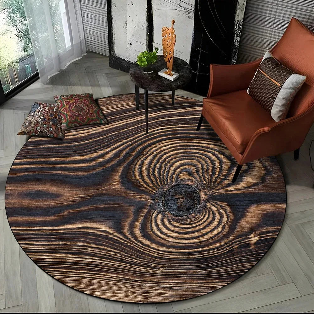 Ergo 3D Wood Grain Round Rug - Non-Slip Area Carpet