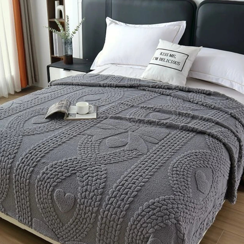 Lumina Premium Coral Fleece Blanket - Love Bow Embossed Home Throw