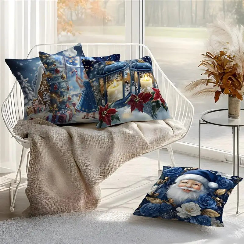 Paya Christmas Throw Pillow Cover - Santa & Winter Wonderland Design (Multiple Sizes)