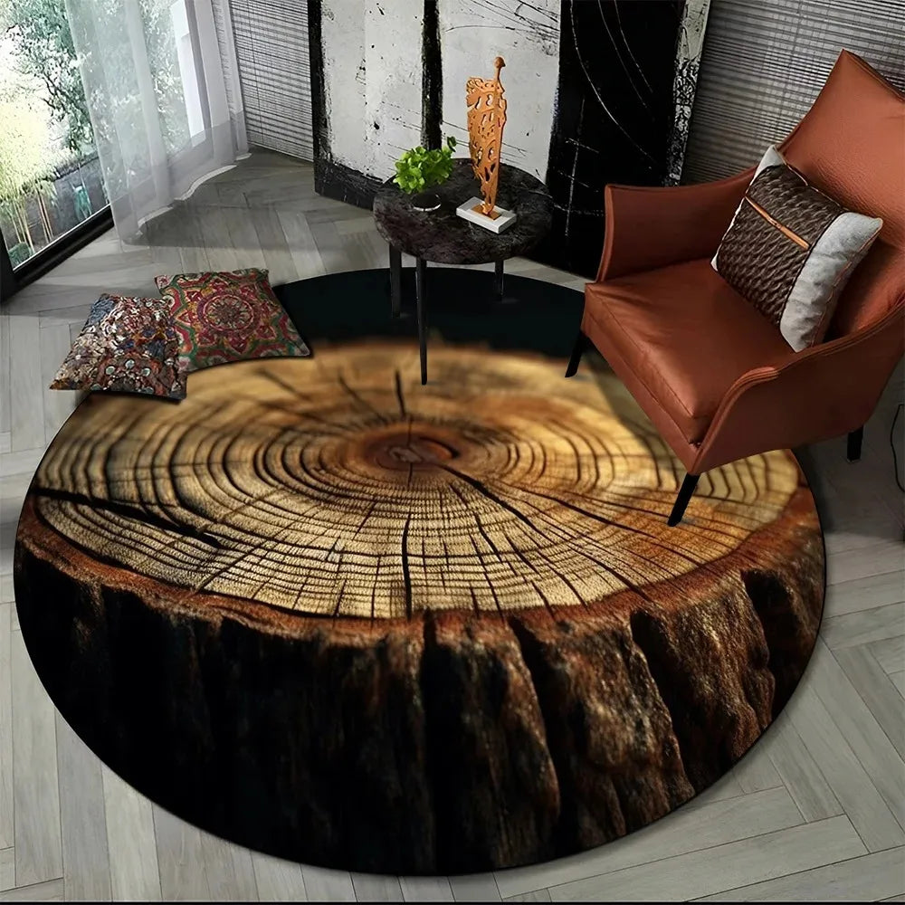 Ergo 3D Wood Grain Round Rug - Non-Slip Area Carpet