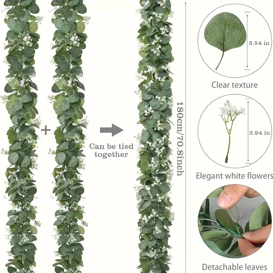 Solava 6ft Christmas Eucalyptus Garland - Artificial White Flowers Holiday Decor