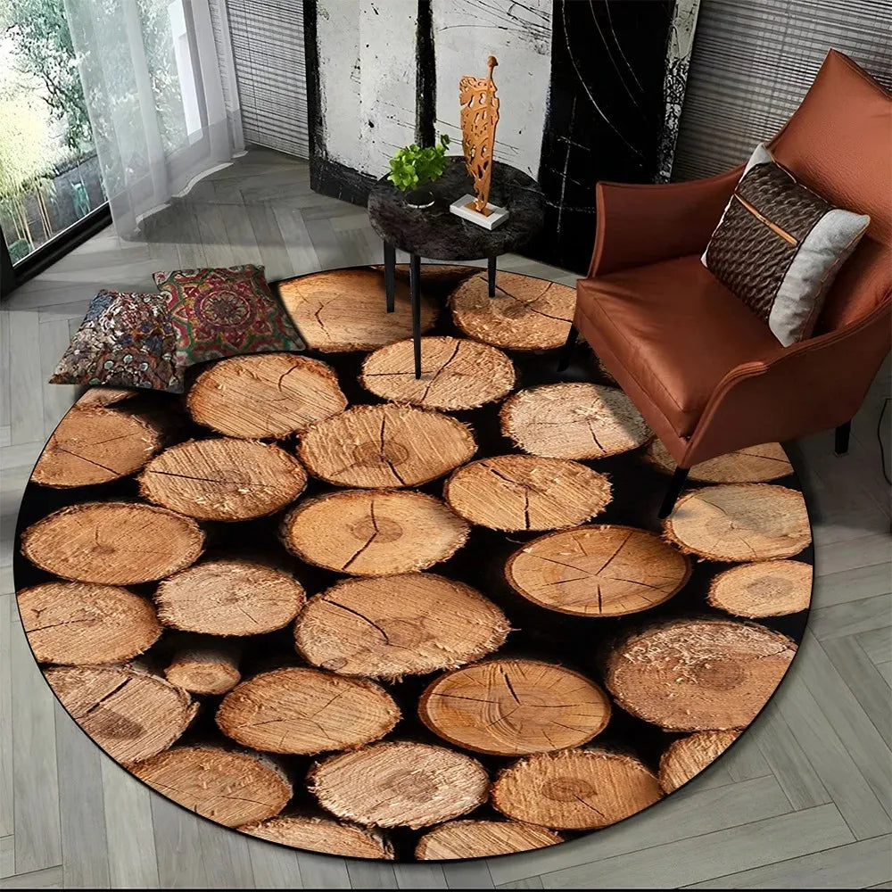 Ergo 3D Wood Grain Round Rug - Non-Slip Area Carpet