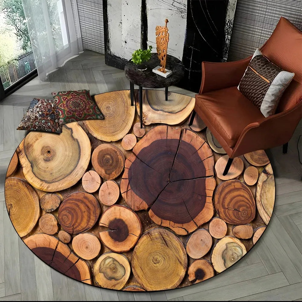 Ergo 3D Wood Grain Round Rug - Non-Slip Area Carpet