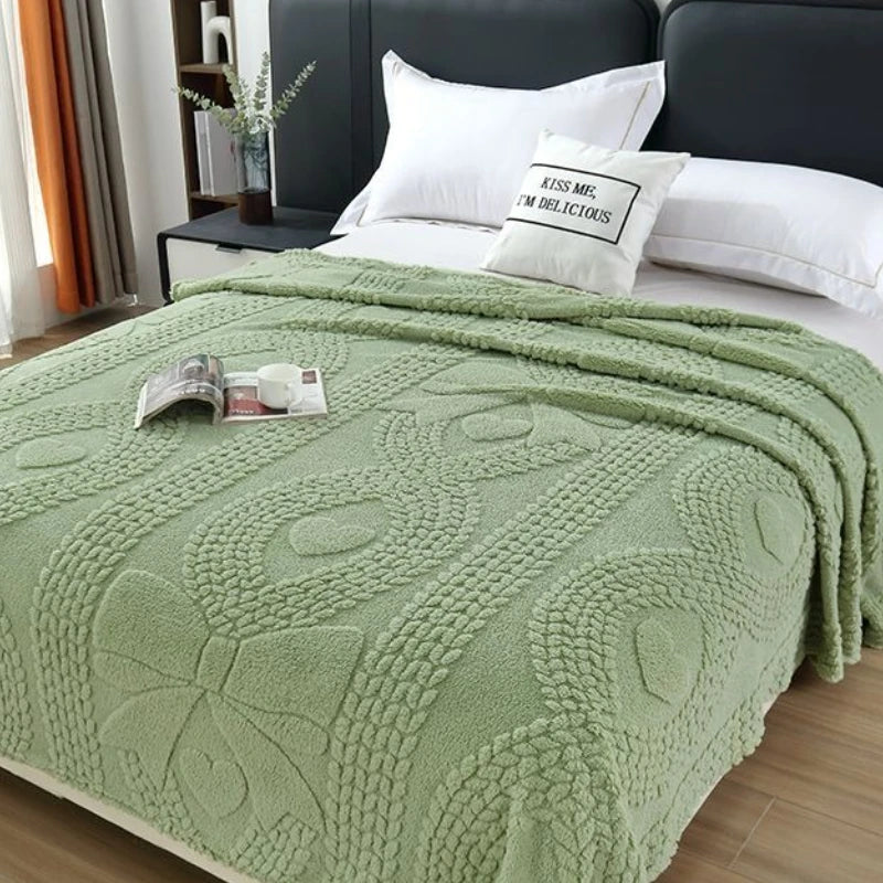 Lumina Premium Coral Fleece Blanket - Love Bow Embossed Home Throw