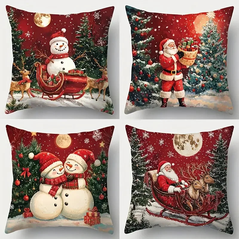 Hibbo Christmas Throw Pillow Covers Set - Vintage Santa & Snowman