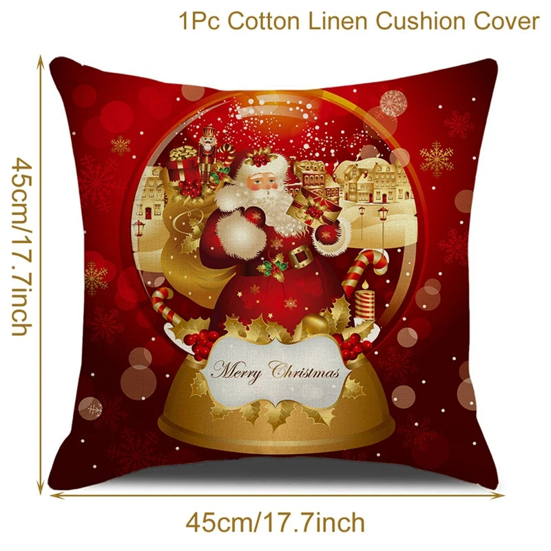 Yuko Christmas Cushion Cover 45cm - Santa Claus & Snowman Design