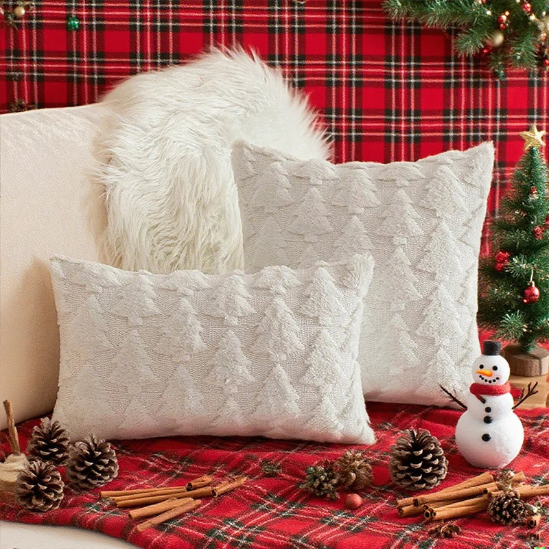 Percia 3D Christmas Tree Plush Pillowcase 45x45cm - Festive Holiday Cushion Cover