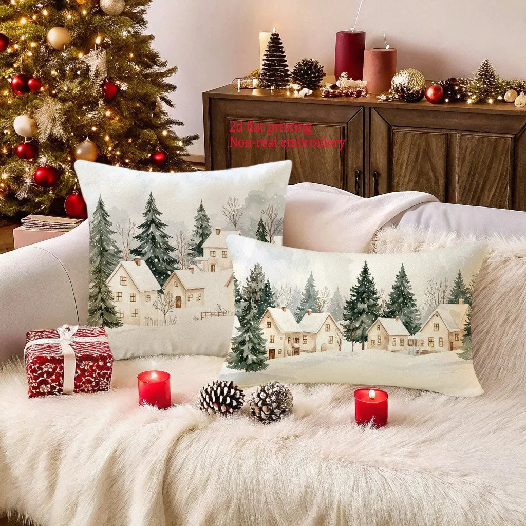Daora Christmas Village Pillowcase - Festive Sofa Cushion Cover