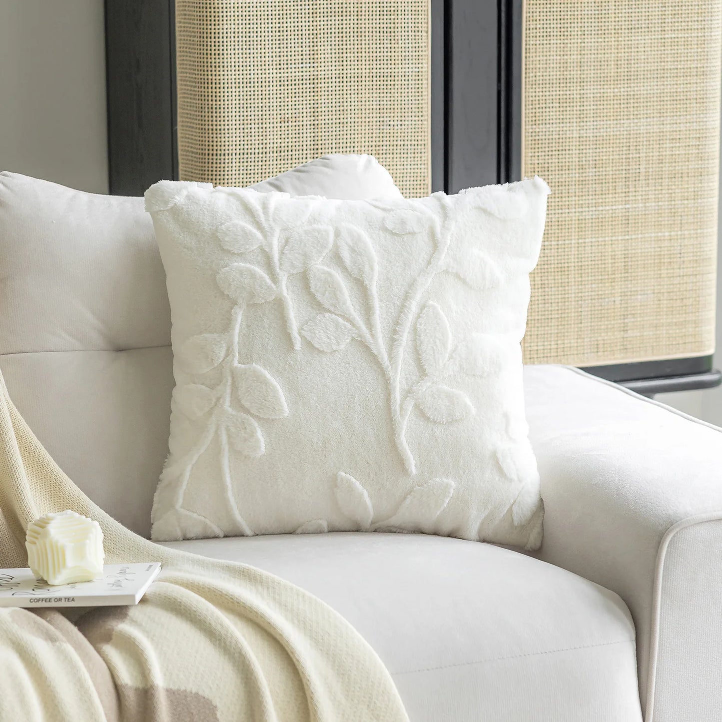 Cream beige jacquard throw pillow cover with subtle textured design