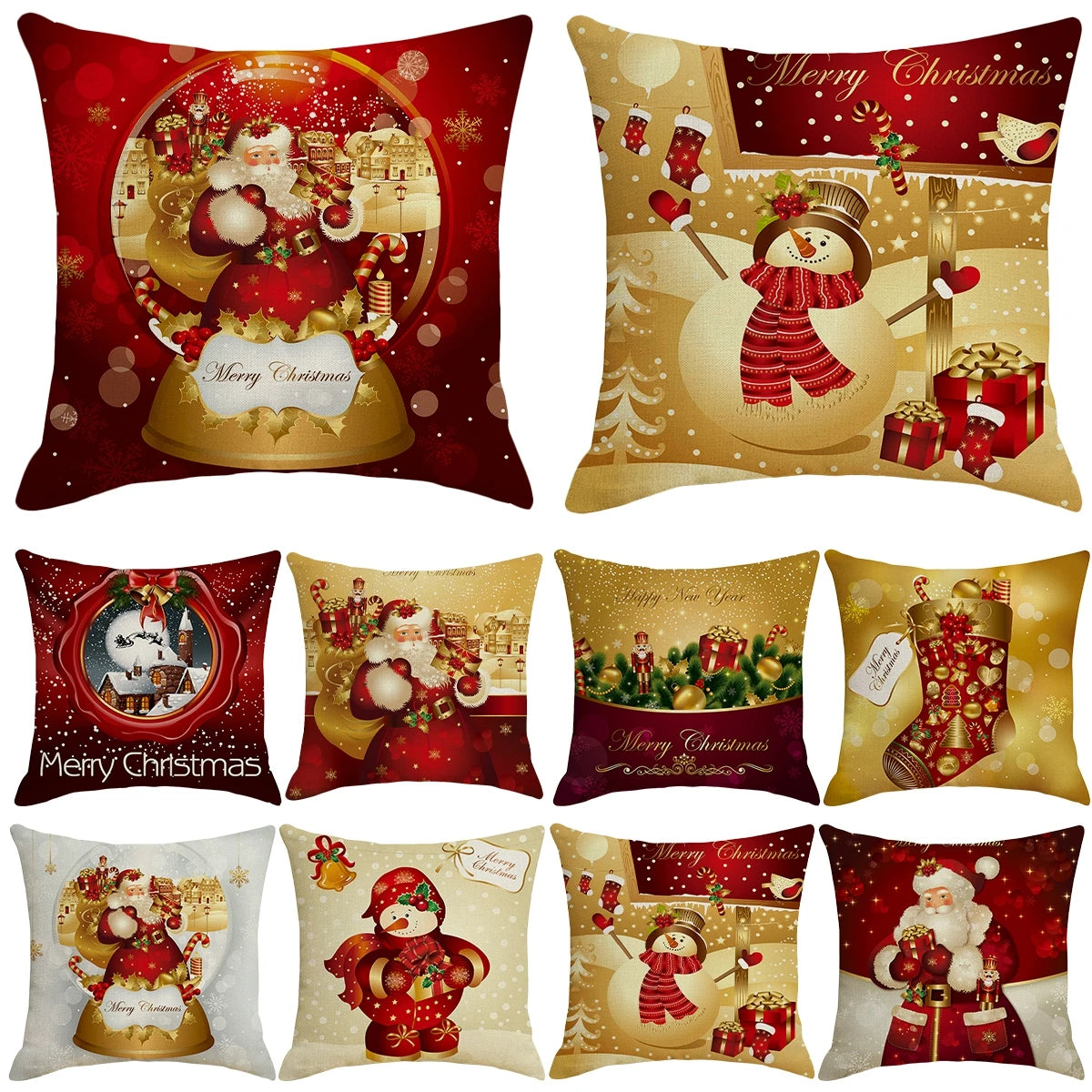 Yuko Christmas Cushion Cover 45cm - Santa Claus & Snowman Design