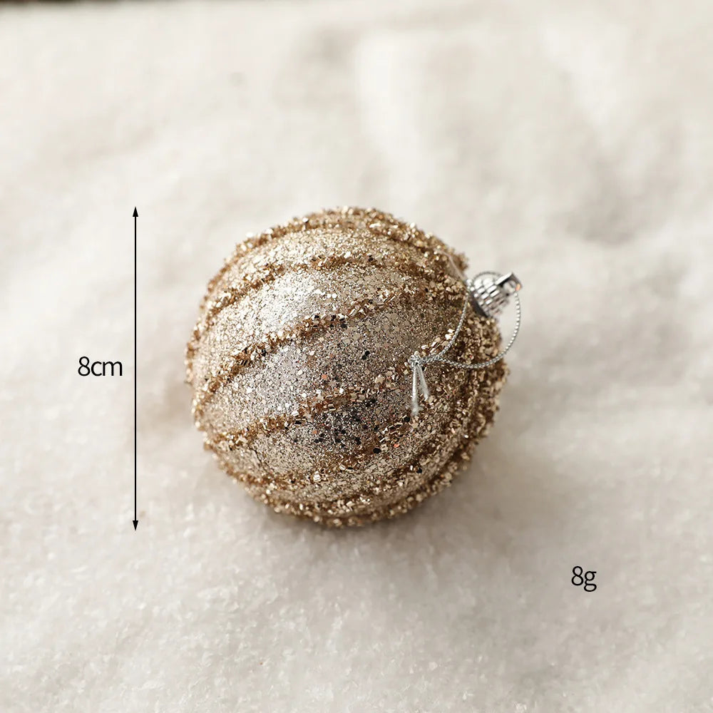 Mandie Champagne Gold Glitter Christmas Tree Ornaments Set - Sequin Balls, Stars & Bows