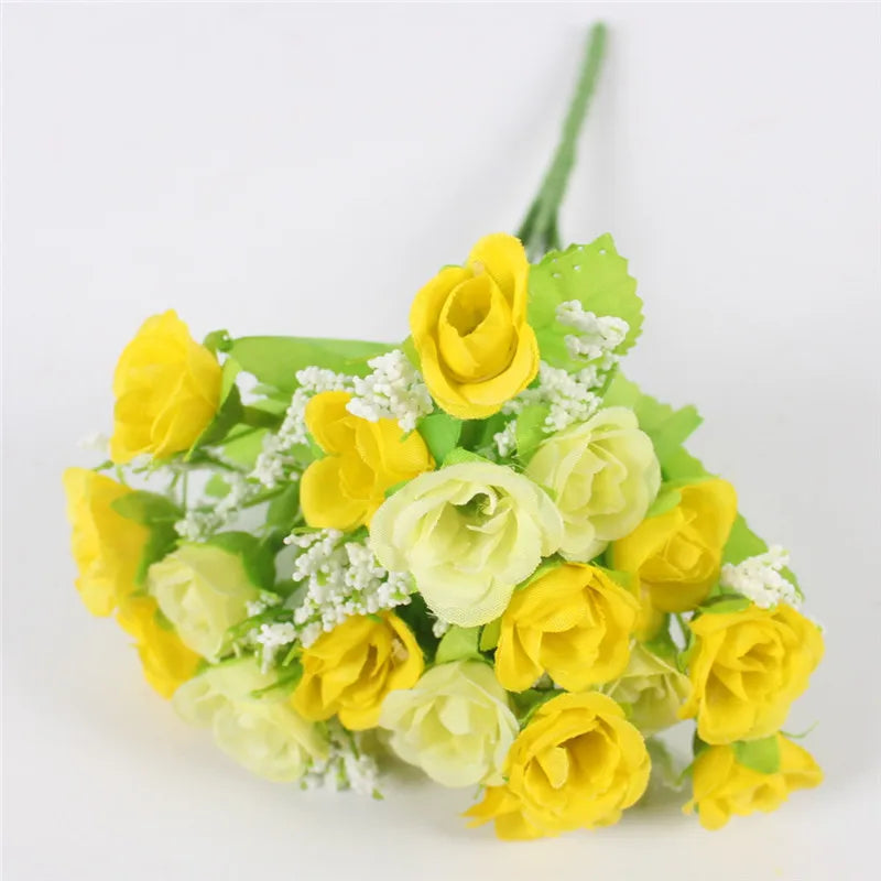 Yellow green small bud rose bouquet - artificial flowers for bright decor