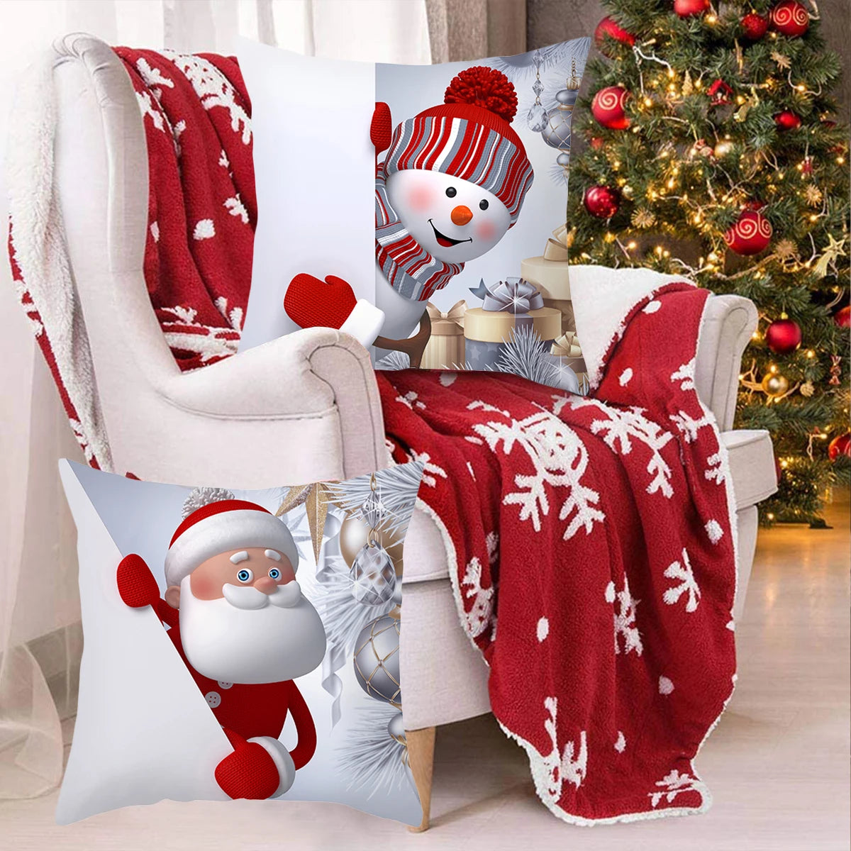 Amore Christmas Snowman Cushion Cover - Holiday Pillowcase