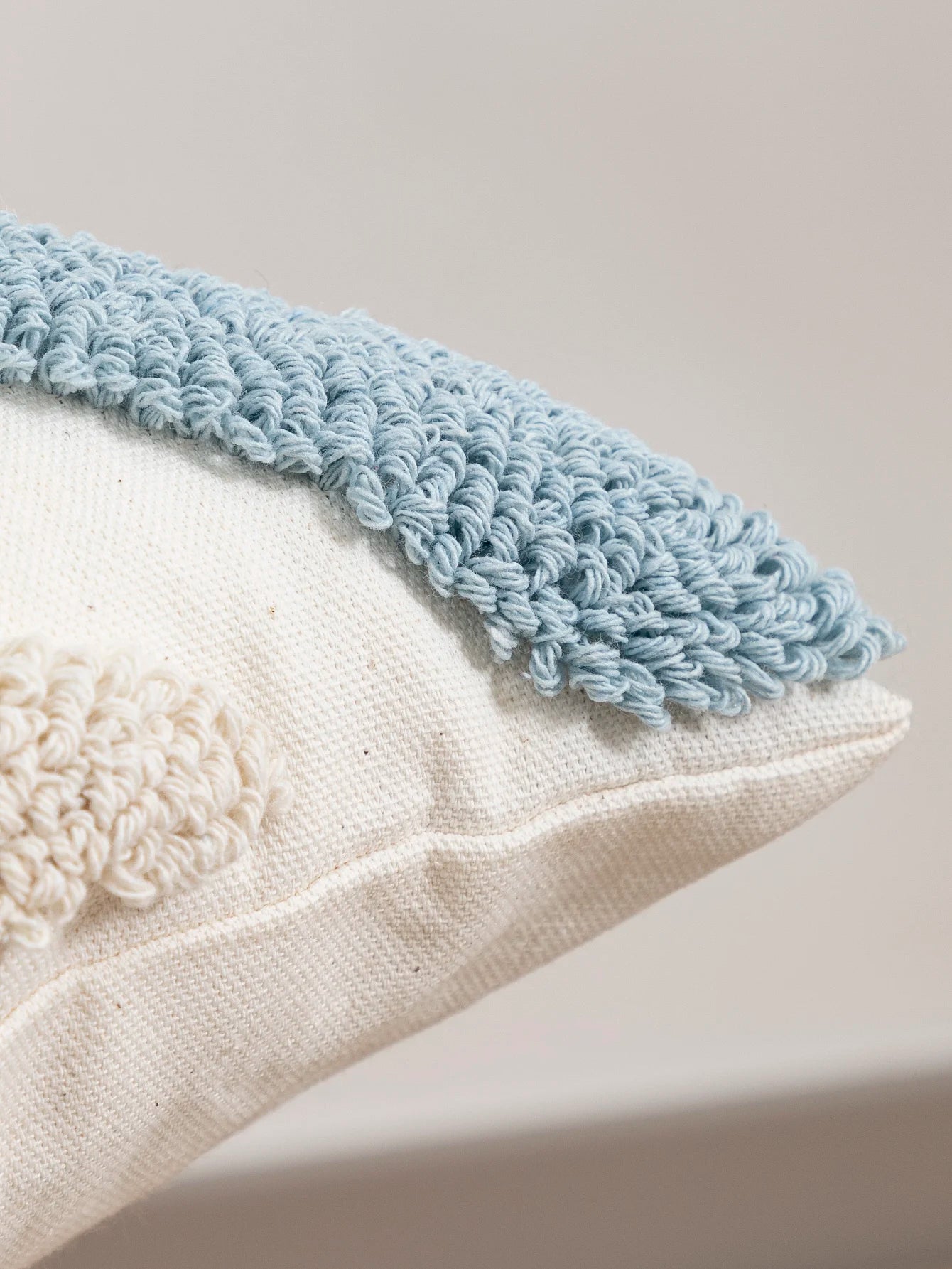 Tamara Boho Blue White Geometric Loop Velvet Pillow Cover - Decorative Cushion