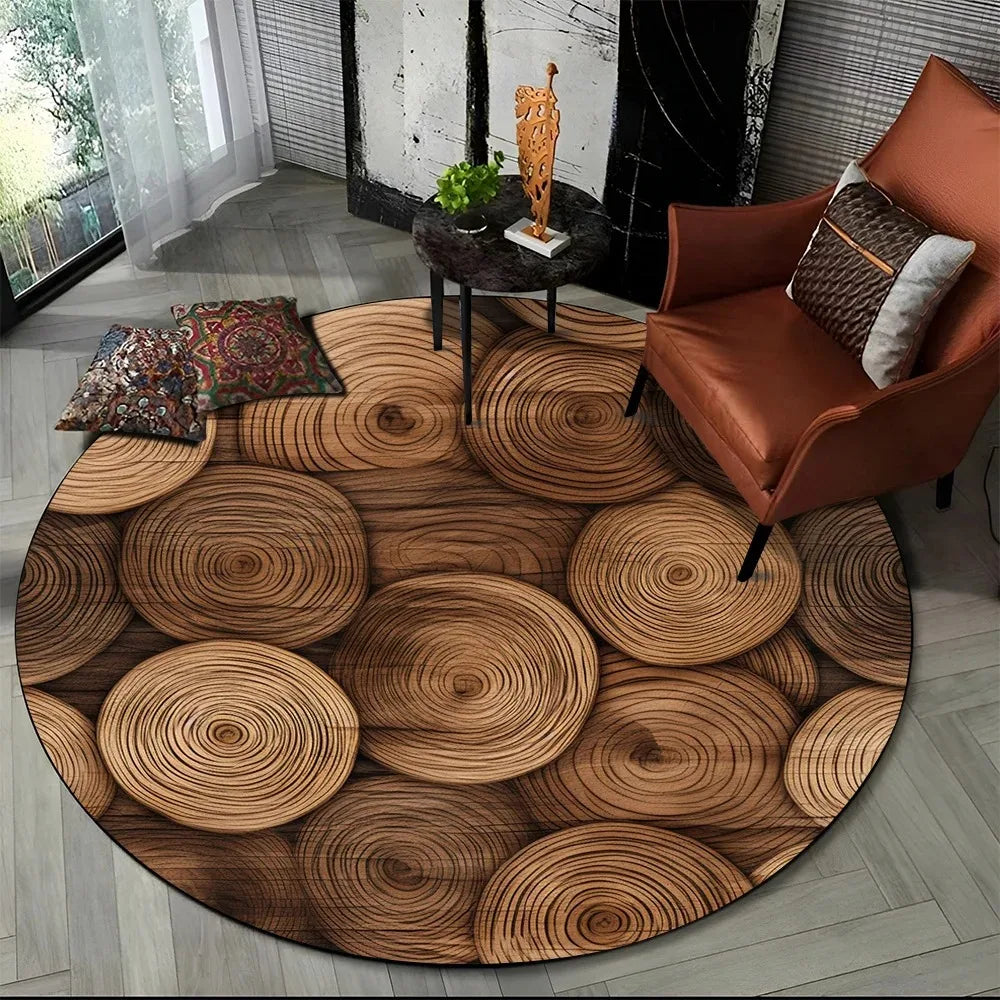 Ergo 3D Wood Grain Round Rug - Non-Slip Area Carpet