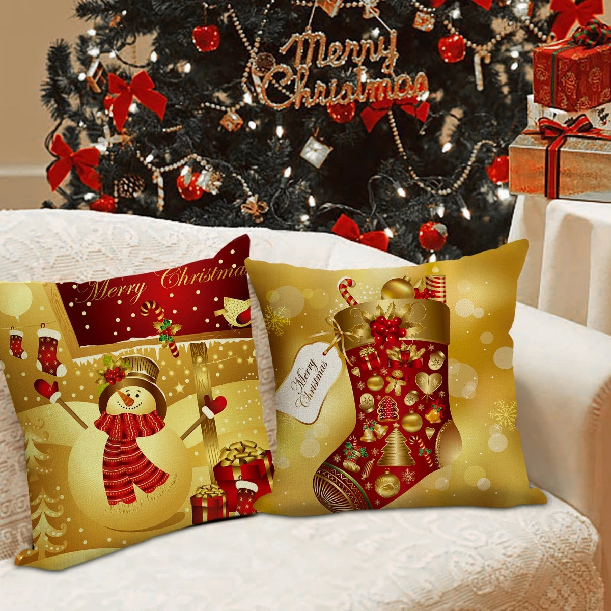 Yuko Christmas Cushion Cover 45cm - Santa Claus & Snowman Design