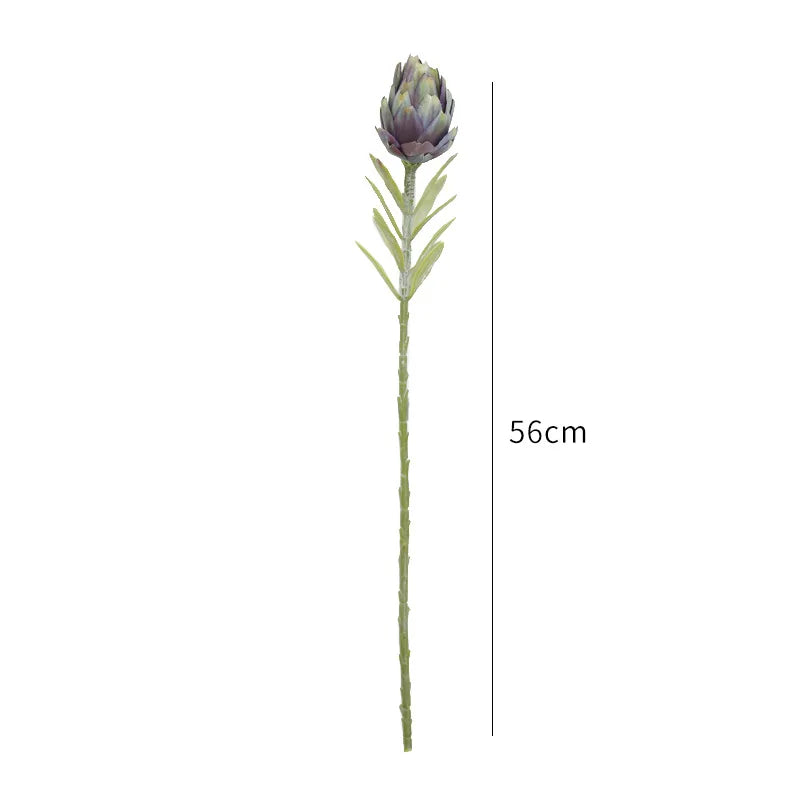Artificial artichoke plant stem close-up - with dimension detail