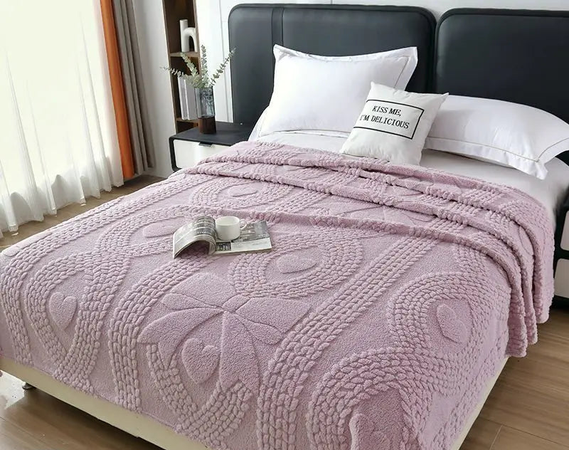 Lumina Premium Coral Fleece Blanket - Love Bow Embossed Home Throw