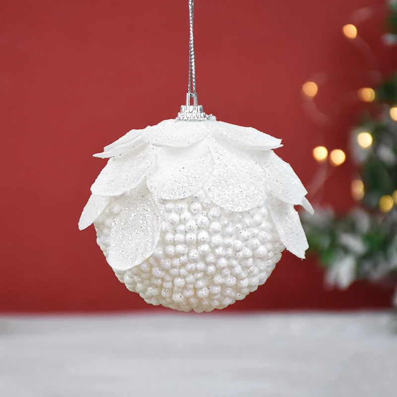 Hoho White Flower Christmas Ball Ornaments - 3 Pack