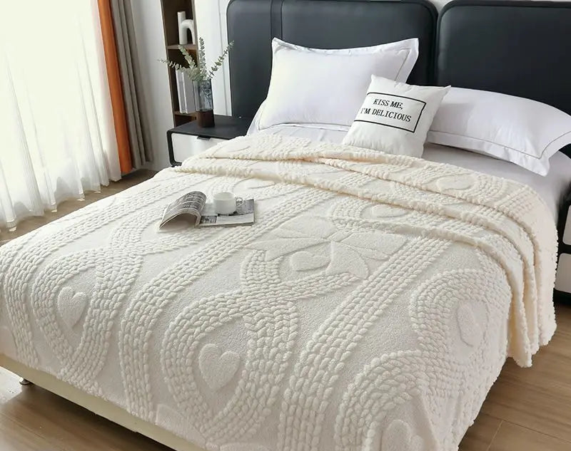 Lumina Premium Coral Fleece Blanket - Love Bow Embossed Home Throw