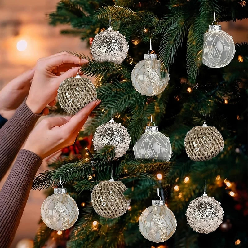 Crystal Gold Christmas Ball Ornaments Set - 9pcs Shatterproof 6cm