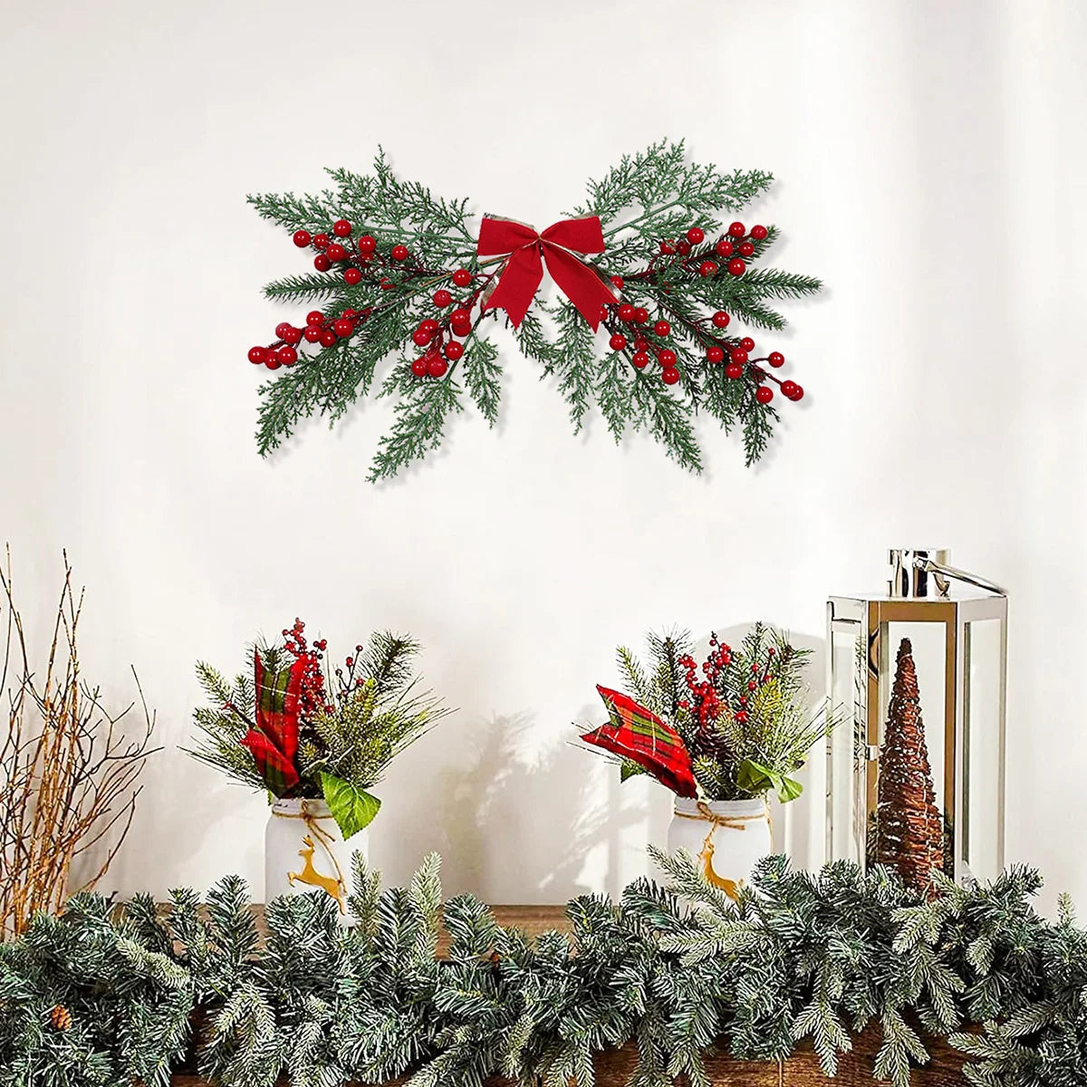 Branche de baies artificielles pour décoration de Noël - Décoration murale de qualité supérieure