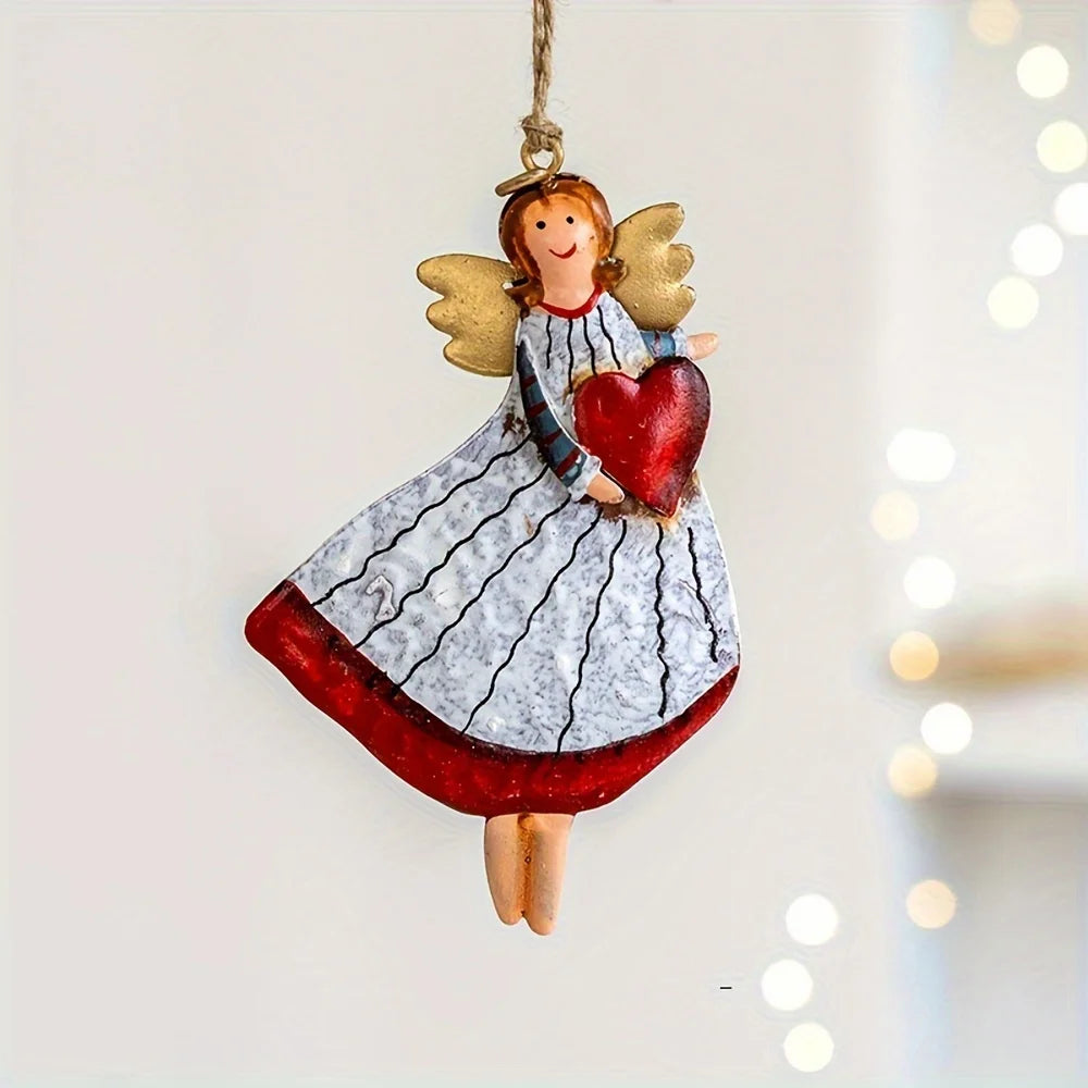 Zarah Vintage Angel Hanging Decorations - 4 Pack Wooden Christmas Tree Ornaments