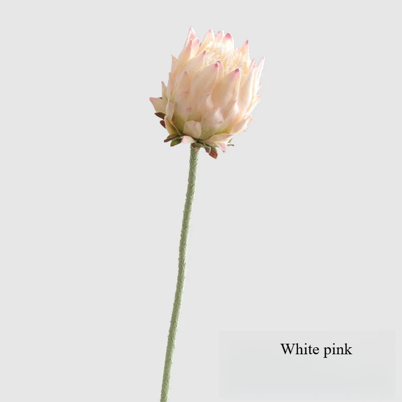 Peach artificial king protea stem close-up - realistic faux flower detail