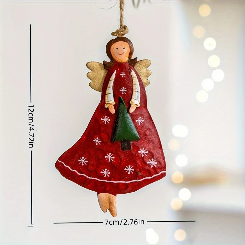 Zarah Vintage Angel Hanging Decorations - 4 Pack Wooden Christmas Tree Ornaments