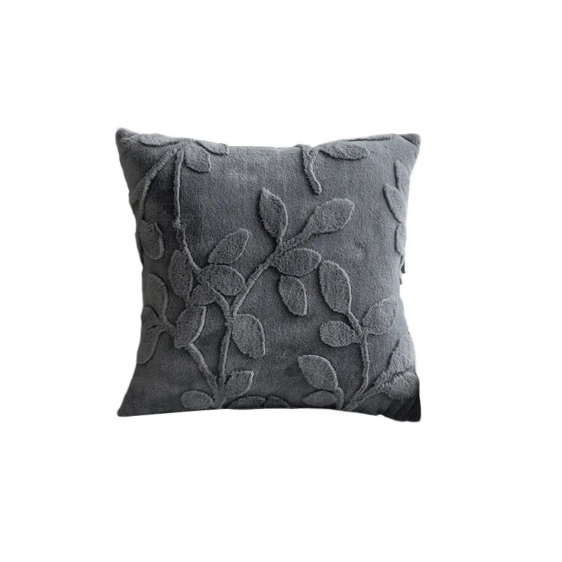 Grey jacquard pillow cover with modern stamping detail