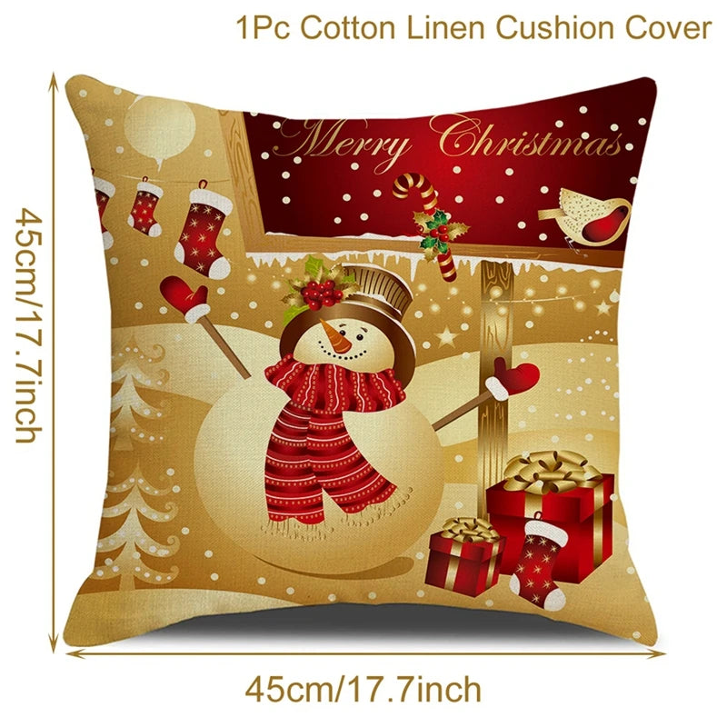 Yuko Christmas Cushion Cover 45cm - Santa Claus & Snowman Design